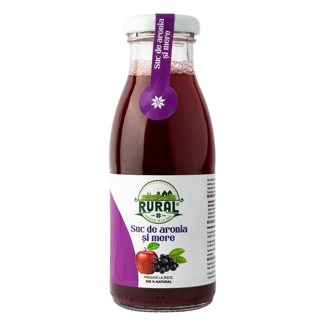 Suc de Aronia și Mere, 100% Natural, Fără Zahăr Adăugat, Vegan, Fără Lactoză și Gluten 250ml